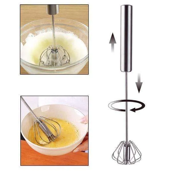【 LIMITED SALE】Egg Beater Metal Rotate Semi-automatic Hand Stainless Steel