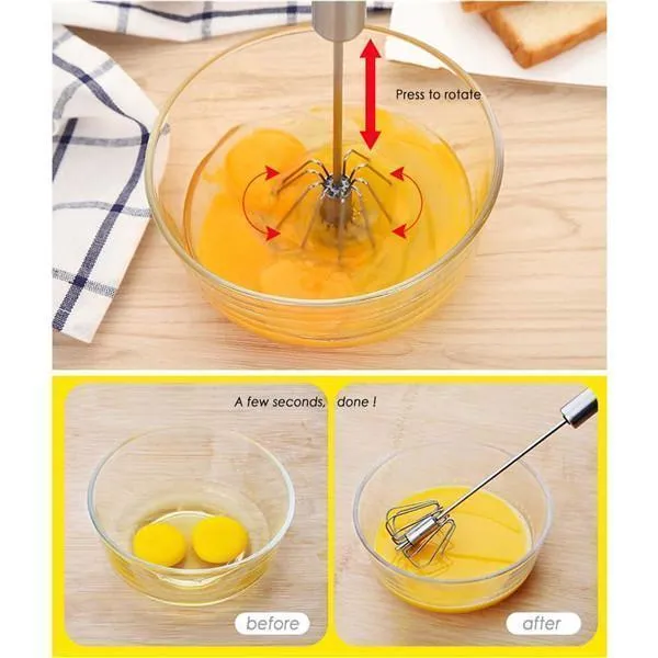 【 LIMITED SALE】Egg Beater Metal Rotate Semi-automatic Hand Stainless Steel