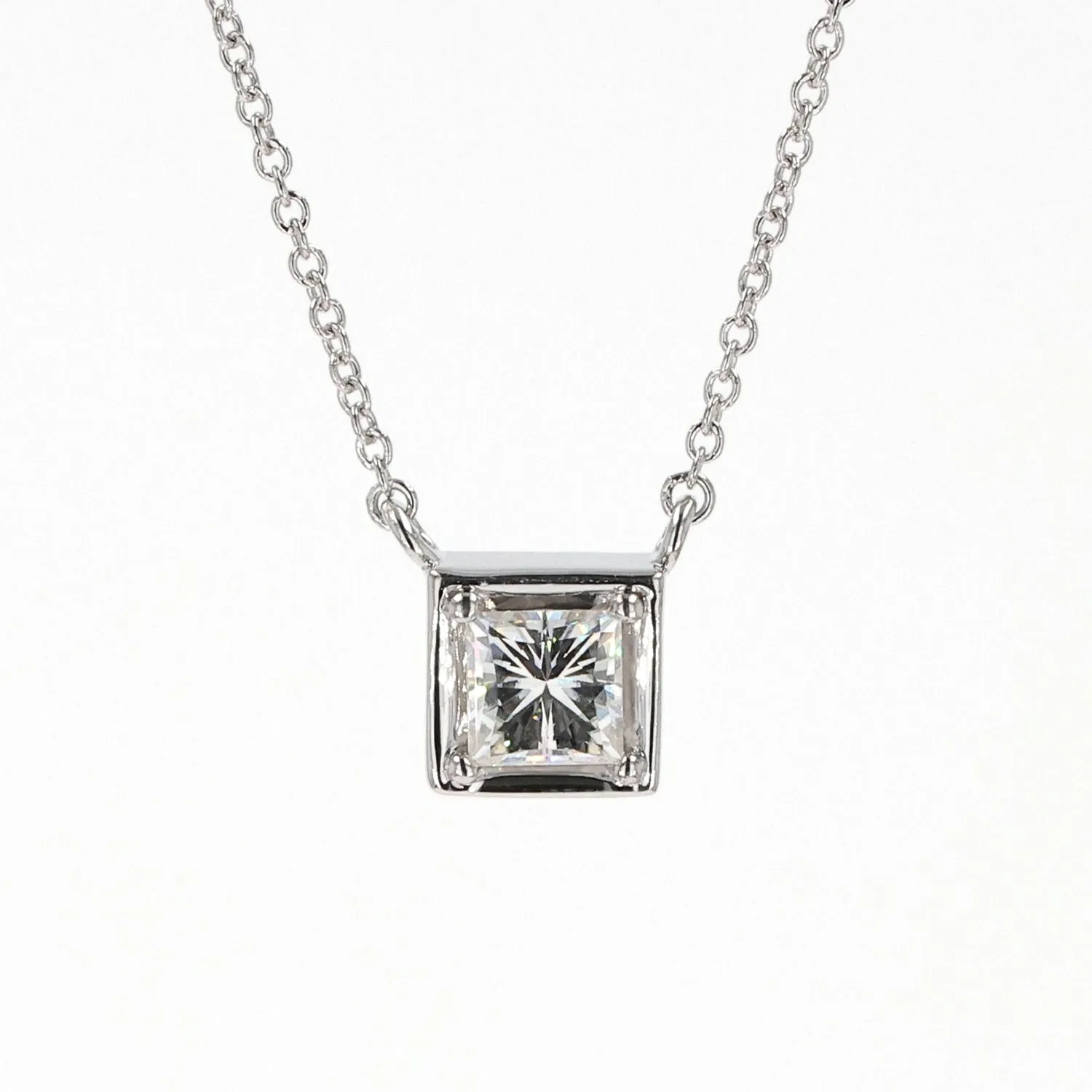 0.60 CTW DEW Square Moissanite Necklace in Sterling Silver