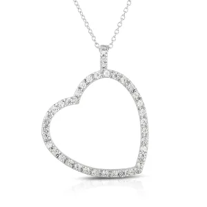0.60Ct Diamond Heart Pendant, 18" Gold Chain in 14K White Gold
