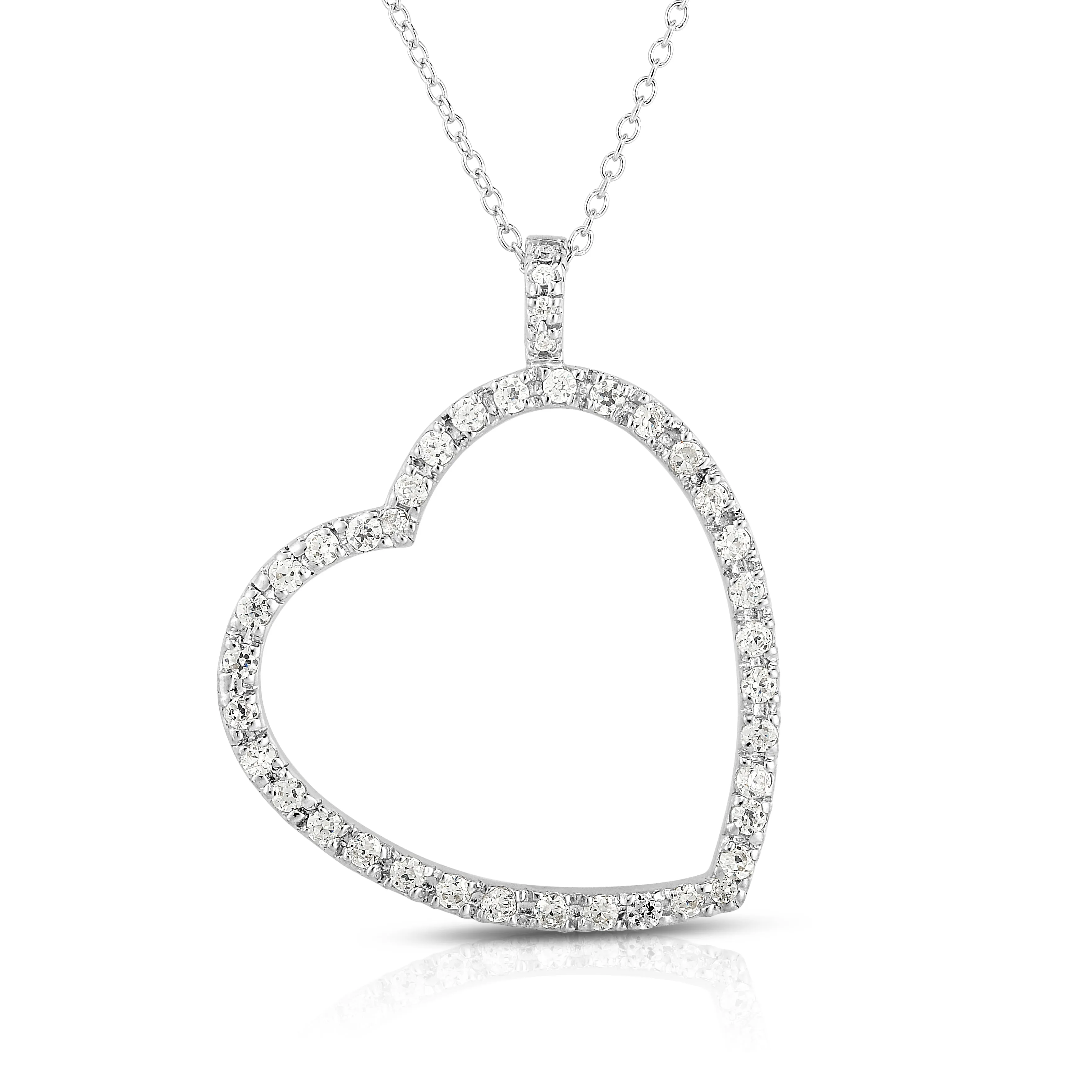 0.60Ct Diamond Heart Pendant, 18" Gold Chain in 14K White Gold