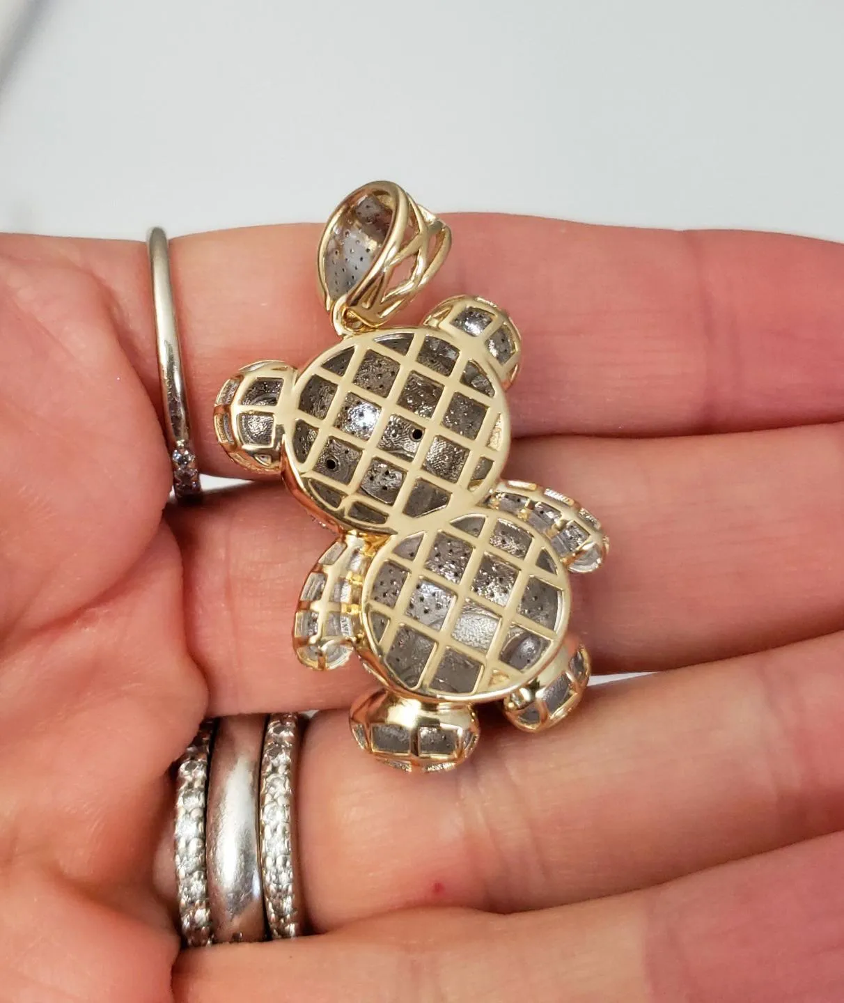 1 1/2ct Diamond 2D Teddy Bear Pendant Charm in 10k Yellow Gold 1 1/2"