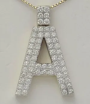 10k YELLOW GOLD 2.50ct ROUND DIAMOND 3D LETTER A INITIAL PENDANT 10.7g 1.44"