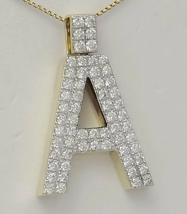 10k YELLOW GOLD 2.50ct ROUND DIAMOND 3D LETTER A INITIAL PENDANT 10.7g 1.44"