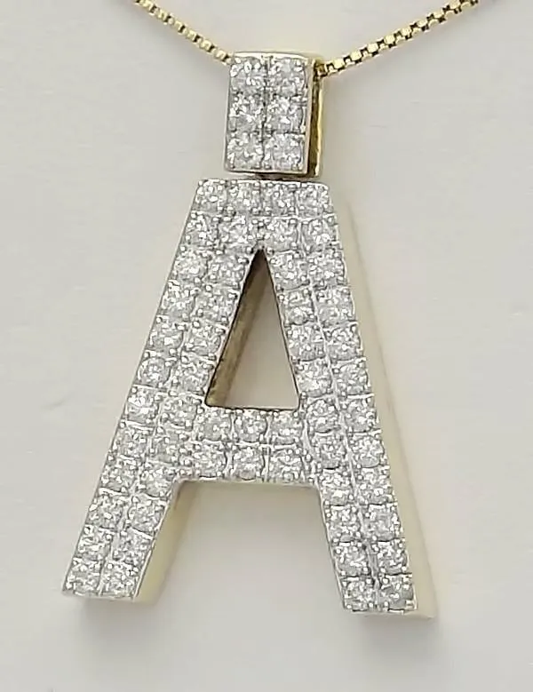 10k YELLOW GOLD 2.50ct ROUND DIAMOND 3D LETTER A INITIAL PENDANT 10.7g 1.44"