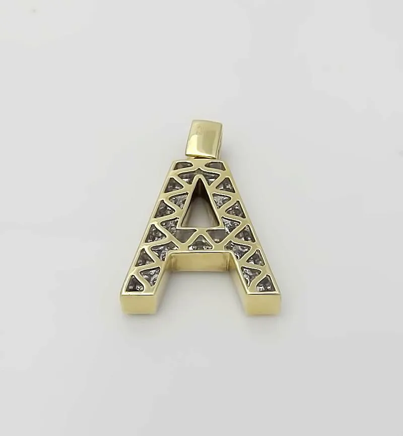10k YELLOW GOLD 2.50ct ROUND DIAMOND 3D LETTER A INITIAL PENDANT 10.7g 1.44"