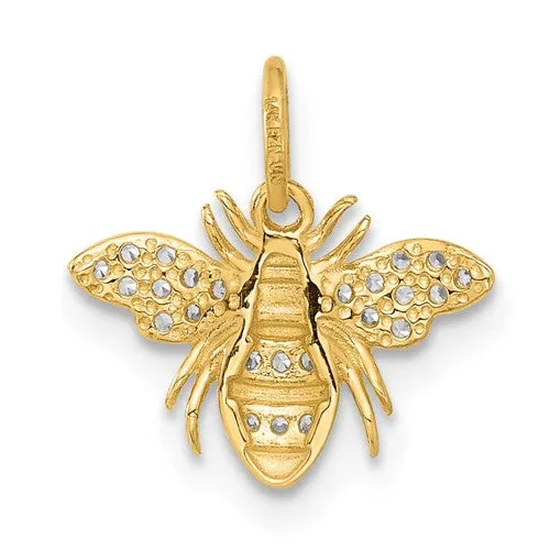 10k Yellow Gold Clear CZ Bee Charm Pendant