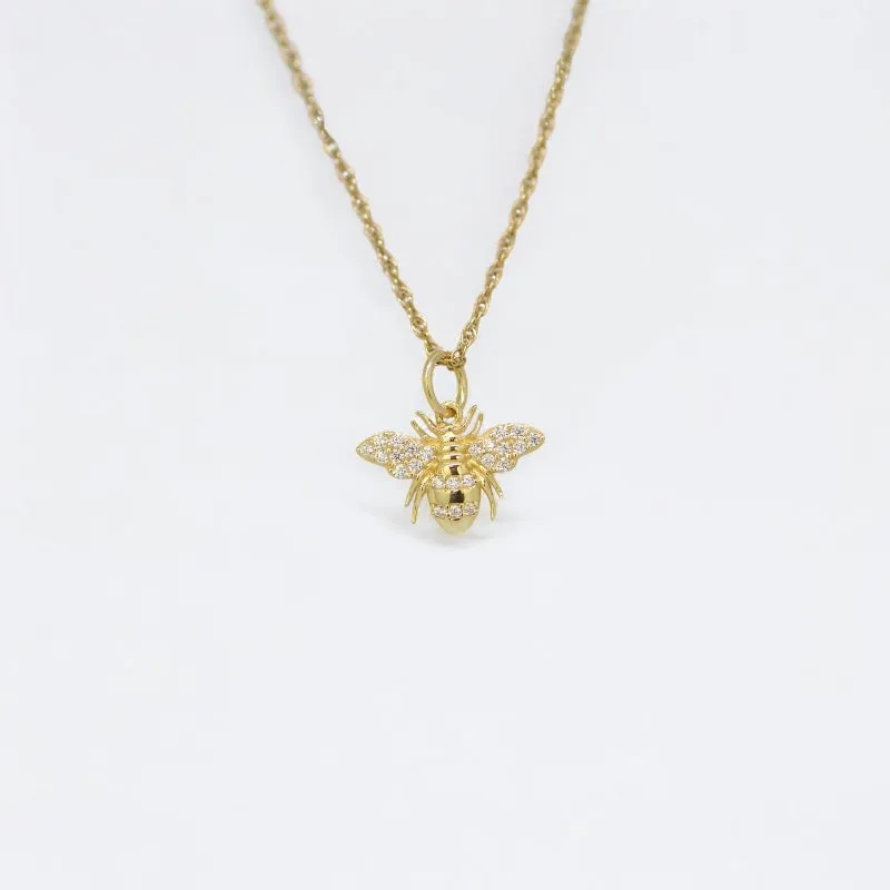 10k Yellow Gold Clear CZ Bee Charm Pendant