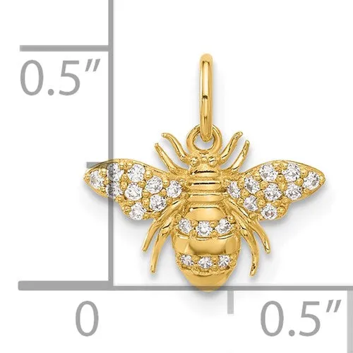 10k Yellow Gold Clear CZ Bee Charm Pendant