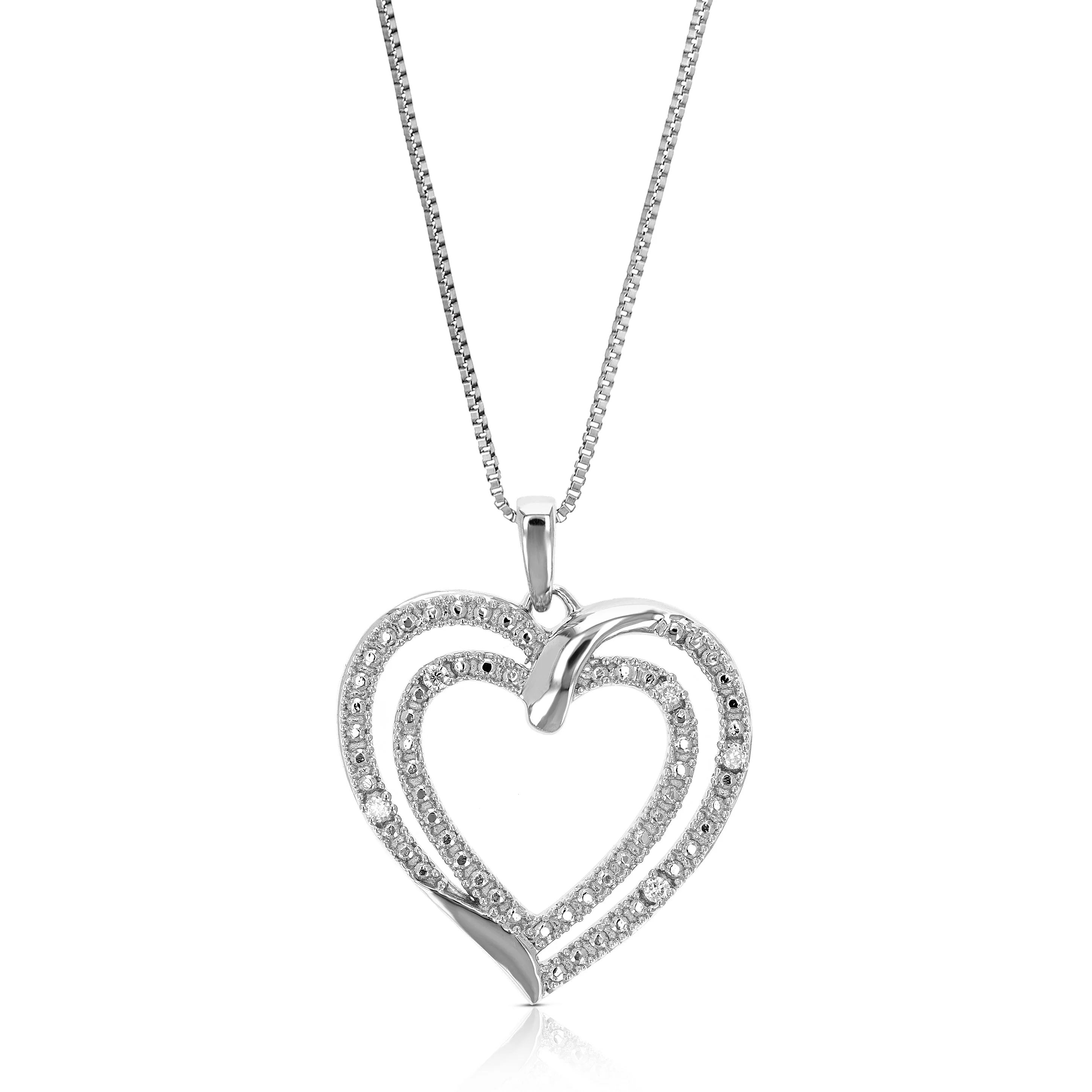 1/20 cttw Lab Grown Diamond Double Heart Pendant in Sterling Silver