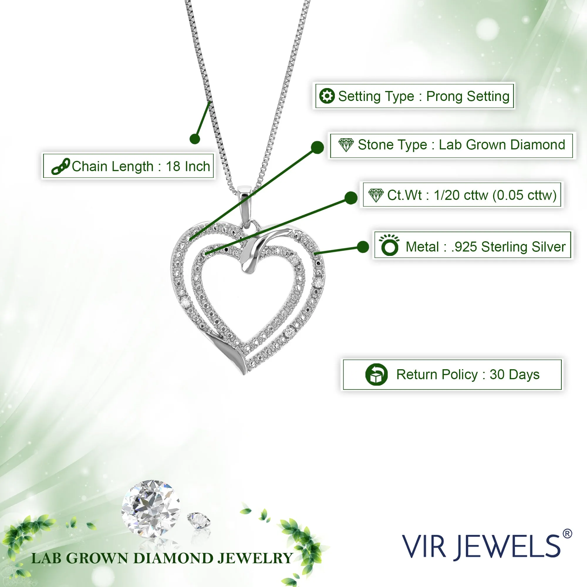 1/20 cttw Lab Grown Diamond Double Heart Pendant in Sterling Silver