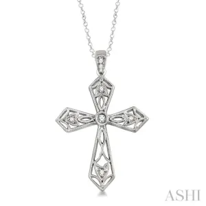1/20 Ctw Single Cut Diamond Cross Pendant in Sterling Silver with Chain