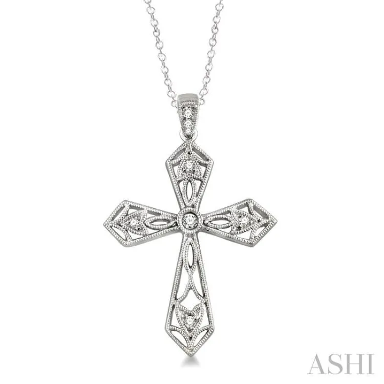 1/20 Ctw Single Cut Diamond Cross Pendant in Sterling Silver with Chain