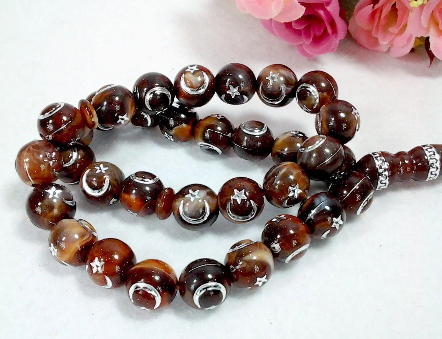 12mm Prayer Beads 33 Islamic Salah Masbaha Star & Moon