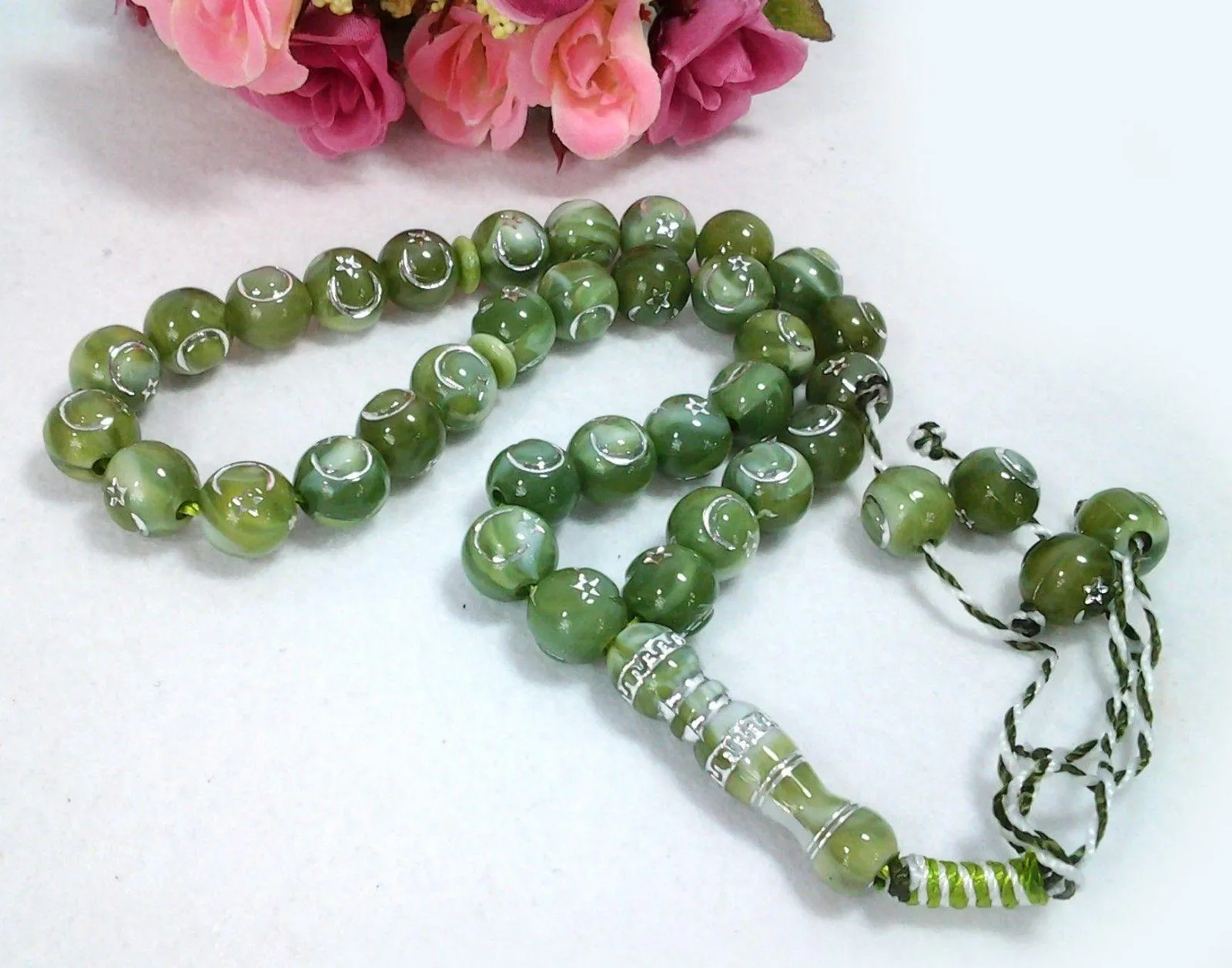 12mm Prayer Beads 33 Islamic Salah Masbaha Star & Moon