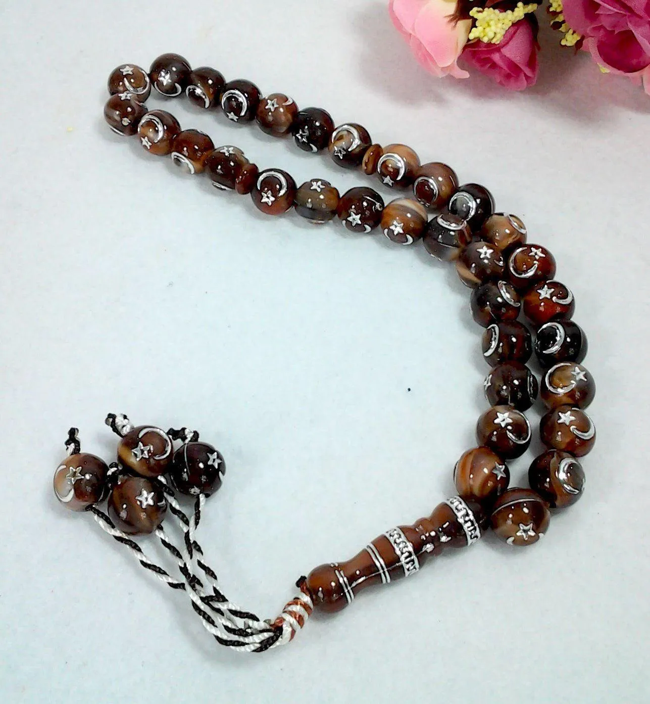 12mm Prayer Beads 33 Islamic Salah Masbaha Star & Moon