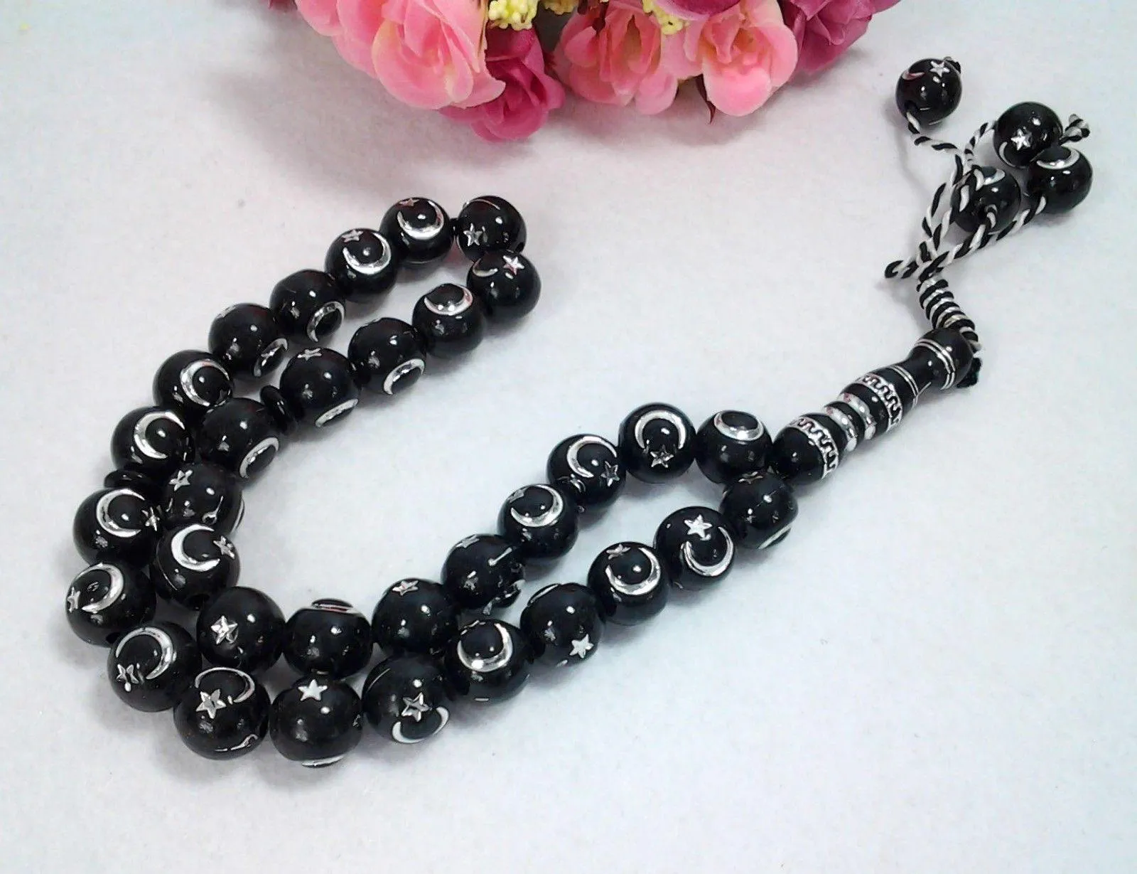 12mm Prayer Beads 33 Islamic Salah Masbaha Star & Moon