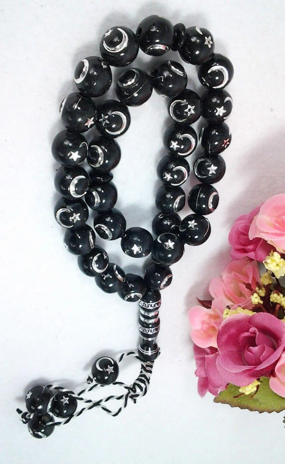 12mm Prayer Beads 33 Islamic Salah Masbaha Star & Moon