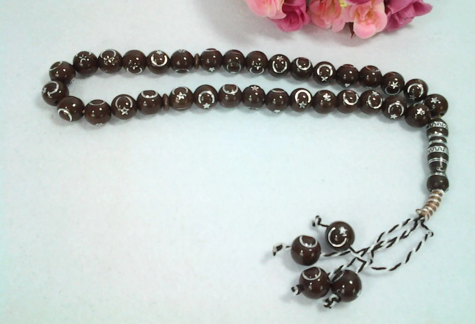 12mm Prayer Beads 33 Islamic Salah Masbaha Star & Moon