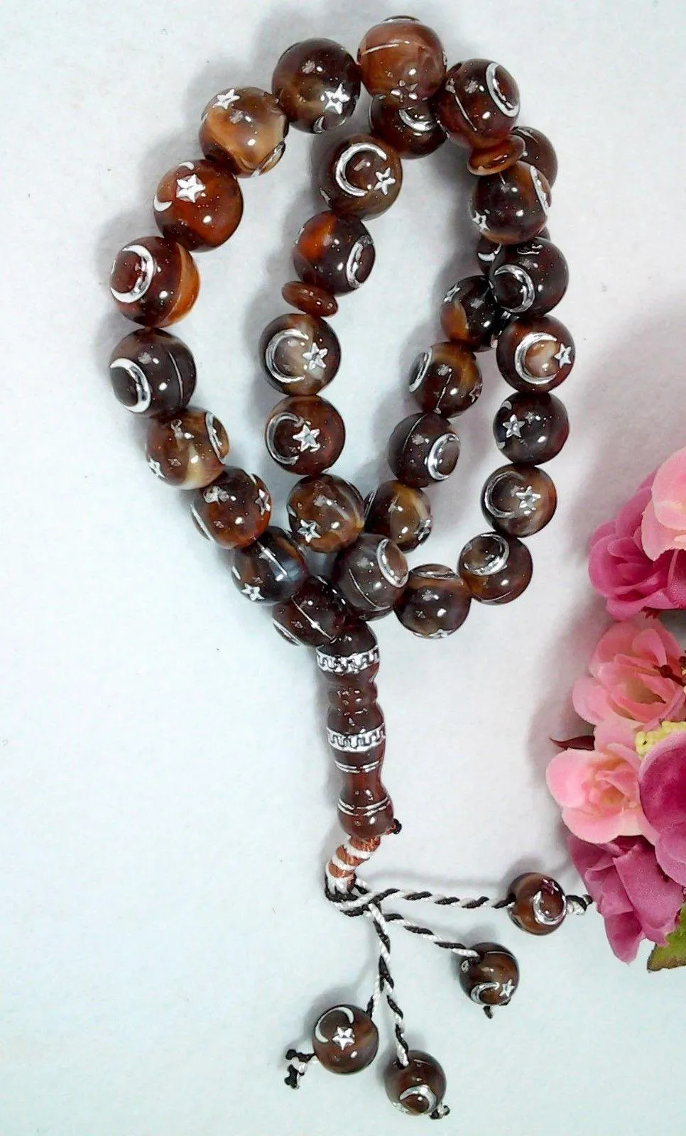 12mm Prayer Beads 33 Islamic Salah Masbaha Star & Moon