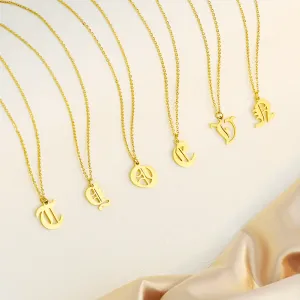 14k Solid Gold Gothic Letter Necklace Personalized Gift