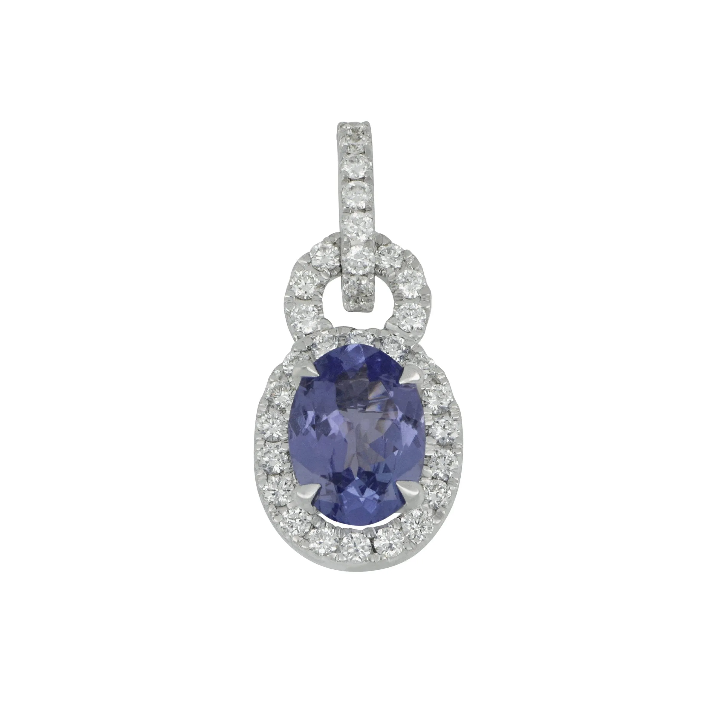 14k White Gold Oval Halo Tanzanite and Diamond Pendant, TZ=0.75tw D=0.24tw