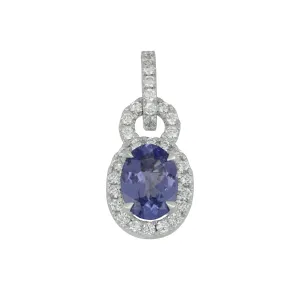 14k White Gold Oval Halo Tanzanite and Diamond Pendant, TZ=0.75tw D=0.24tw