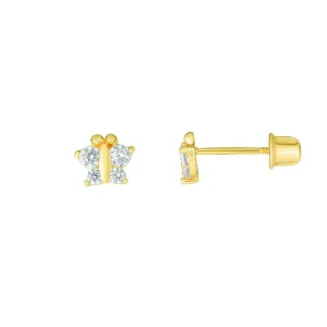 14K Yellow Gold Cubic Zirconia Butterfly Childrens Stud Earrings