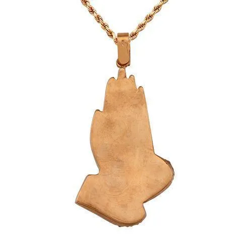 14k Yellow Gold Diamond Praying Hands Pendant 4 Ctw