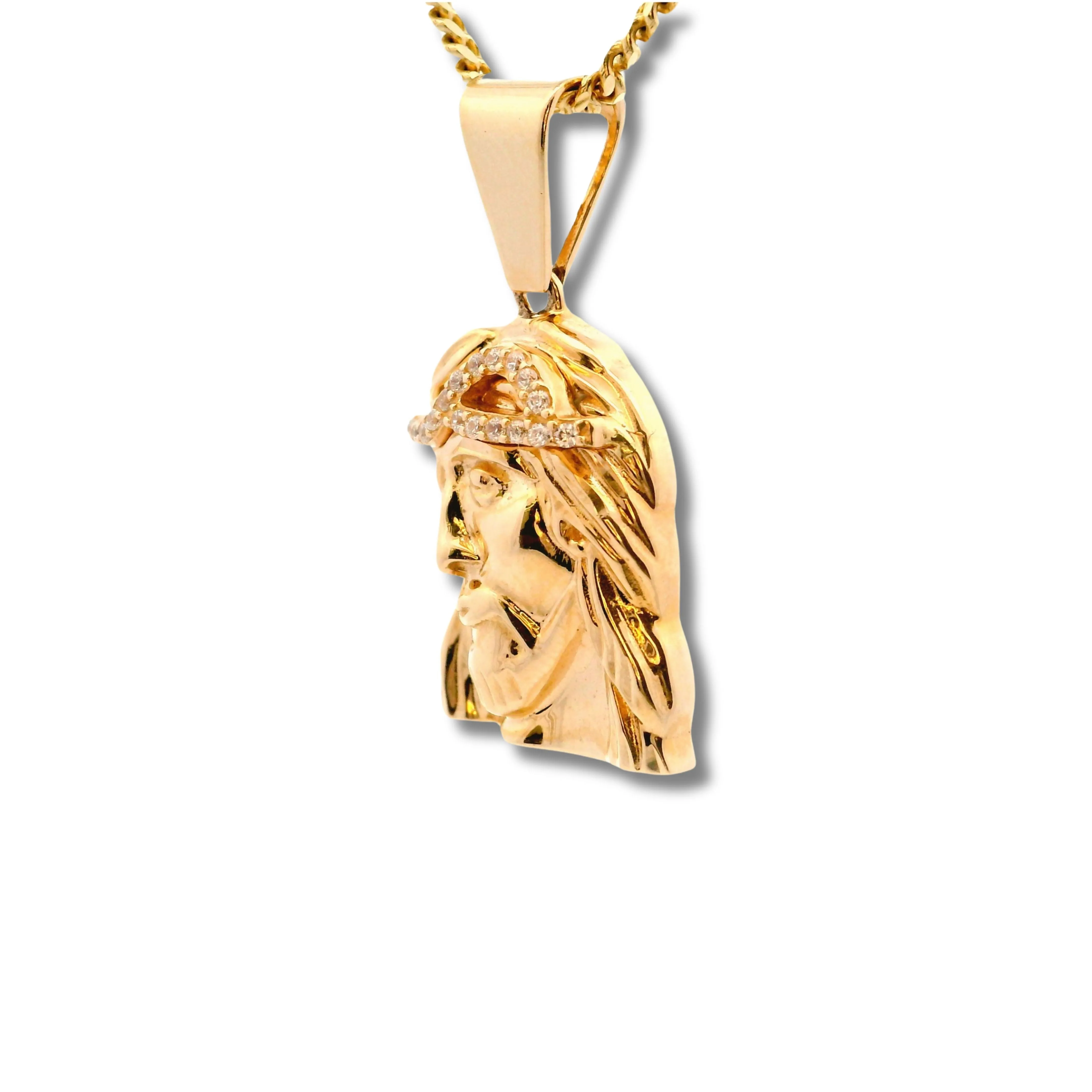 14K Yellow Gold Jesus Head Pendant