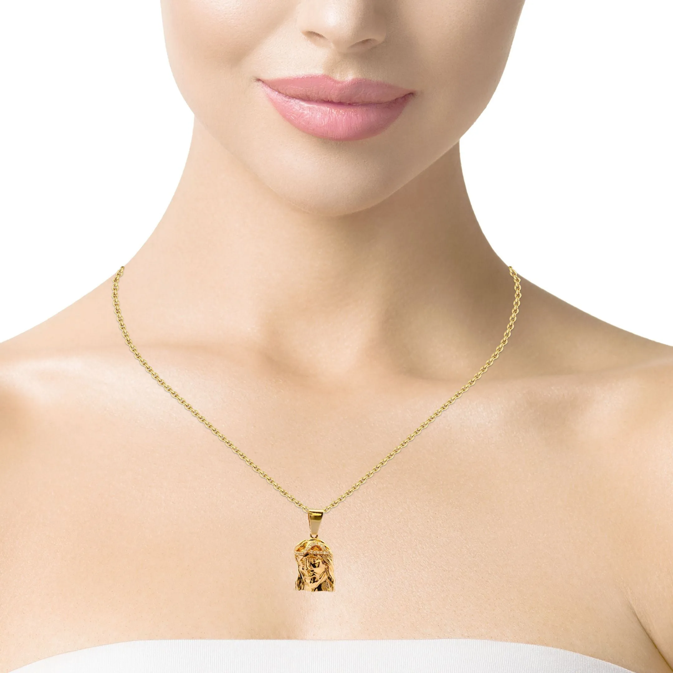 14K Yellow Gold Jesus Head Pendant