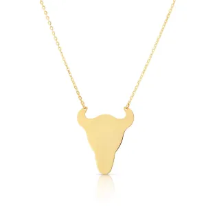 14K Yellow Gold Polished Bull Taurus Pendant Necklace