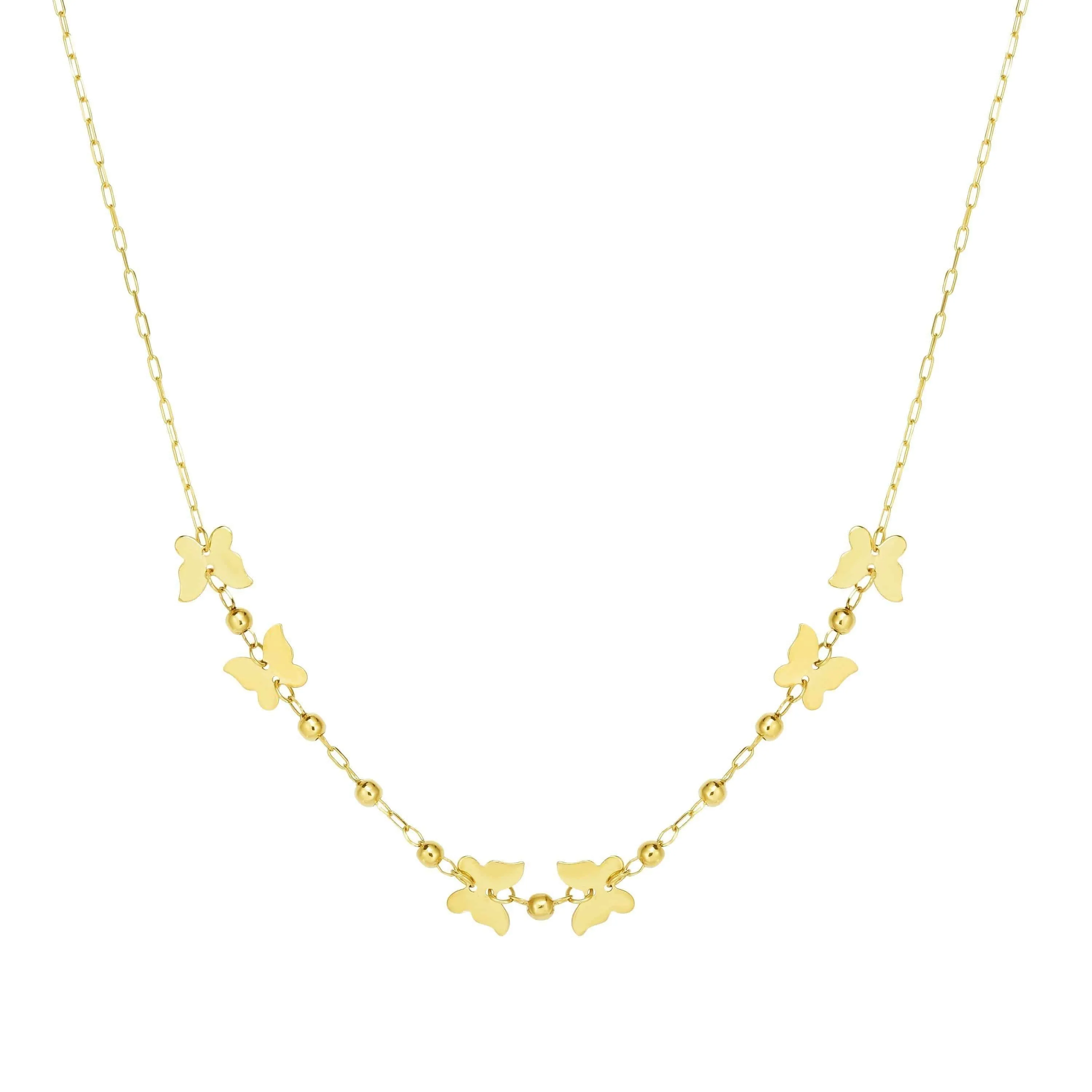 14K Yellow Gold Polished Butterfly Station Necklace