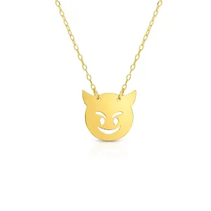 14K Yellow Gold Polished Devil Emoji Face Necklace
