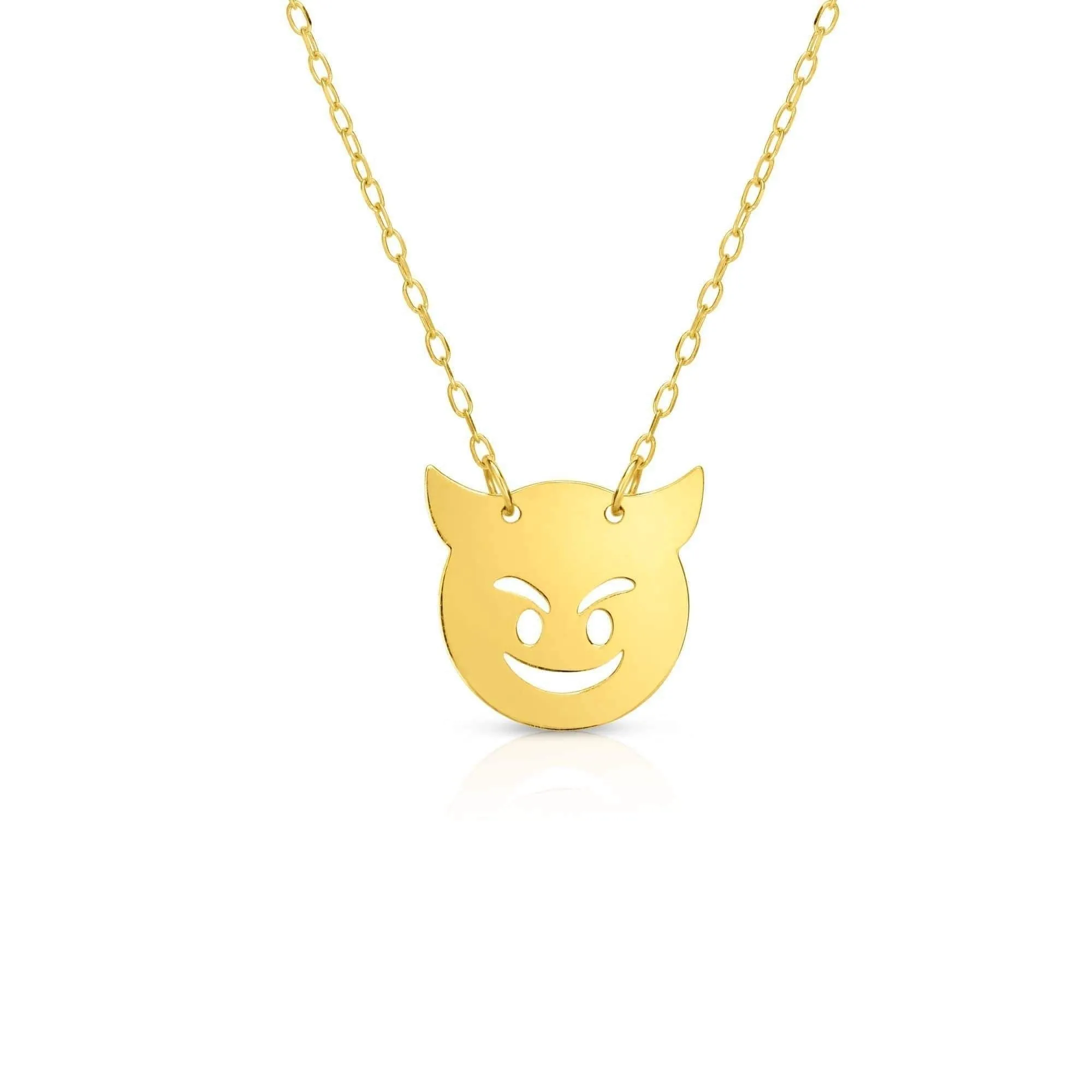 14K Yellow Gold Polished Devil Emoji Face Necklace