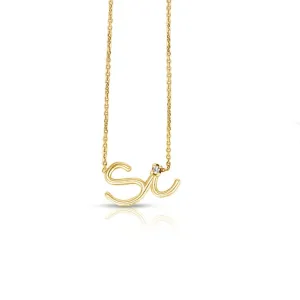 14K Yellow Gold Script "Si" Diamond Accent Pendant Necklace