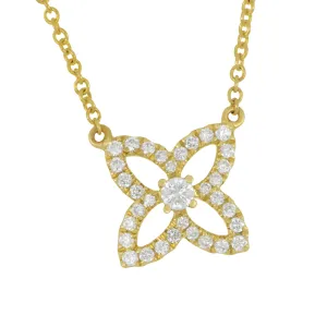 14k Yellow Gold Small Open Flower Diamond Necklace 16-18" Adjustable, D=0.27tw GH/SI