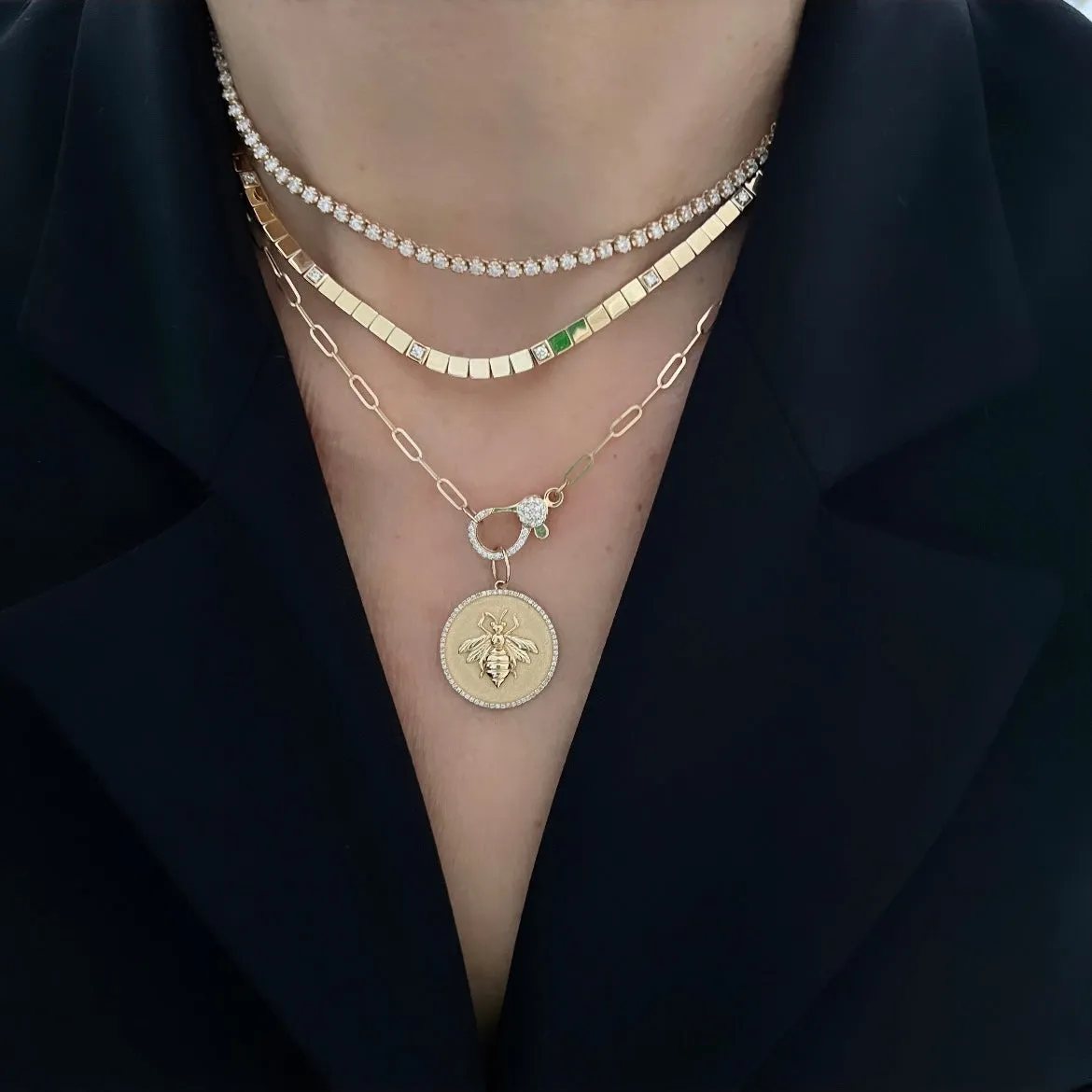 14KT Gold Diamond Bee Disk Pendant Charm