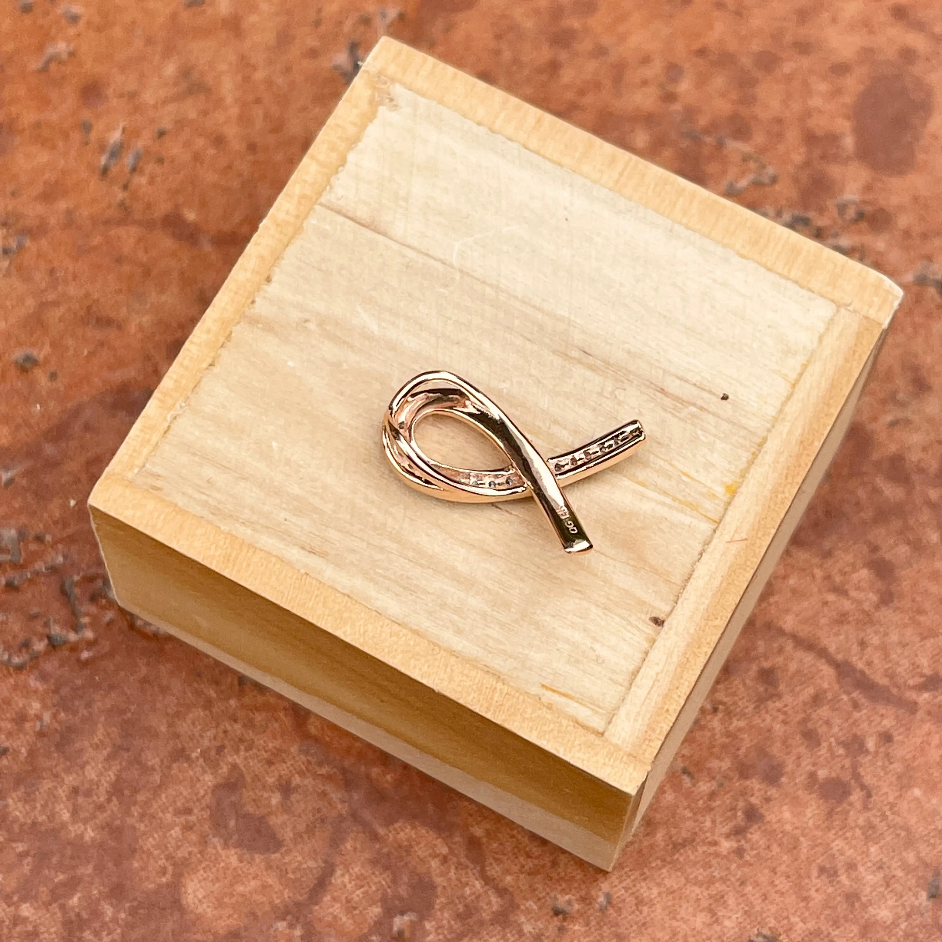 14KT Rose Gold Diamond Breast Cancer Awareness Ribbon Pendant Slide