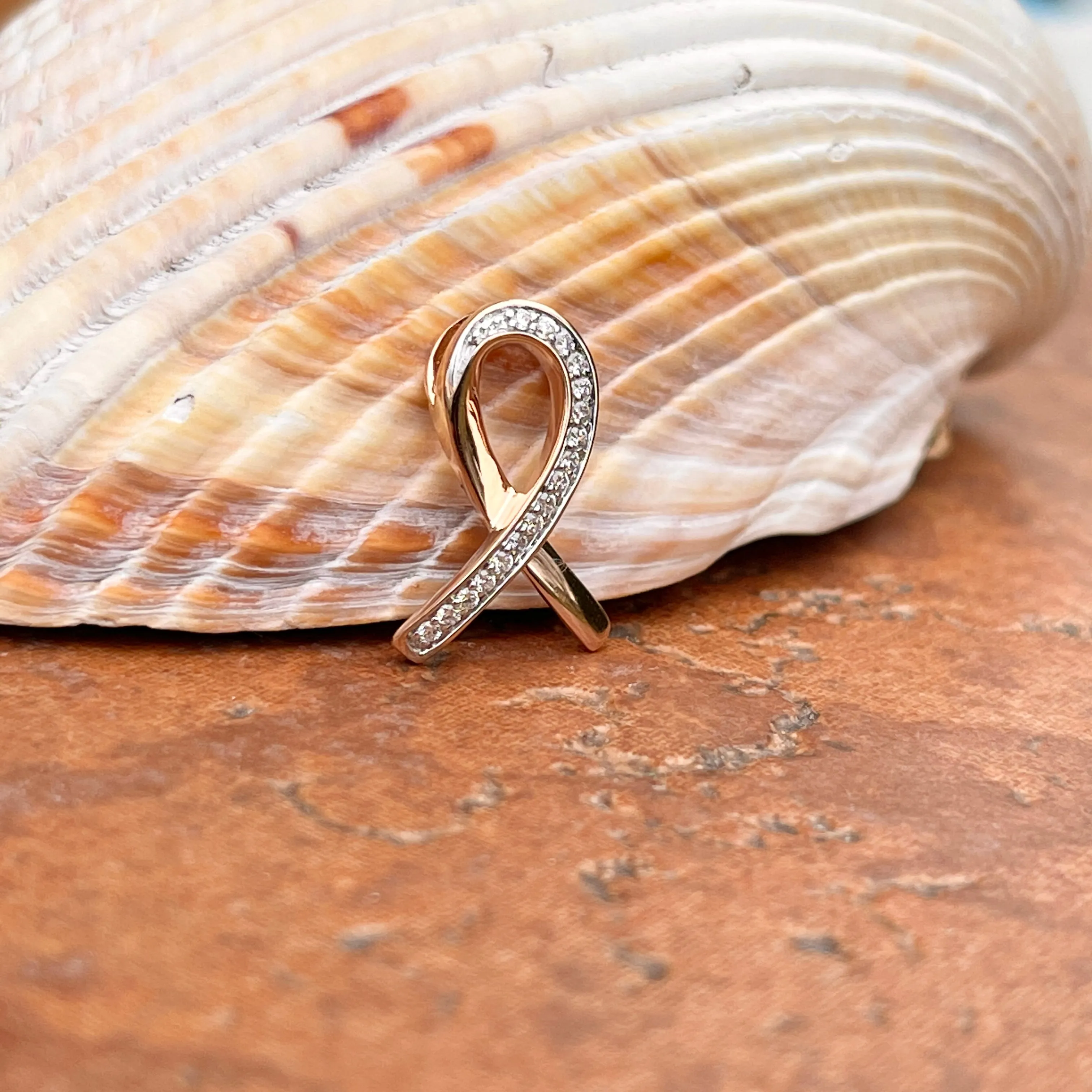 14KT Rose Gold Diamond Breast Cancer Awareness Ribbon Pendant Slide