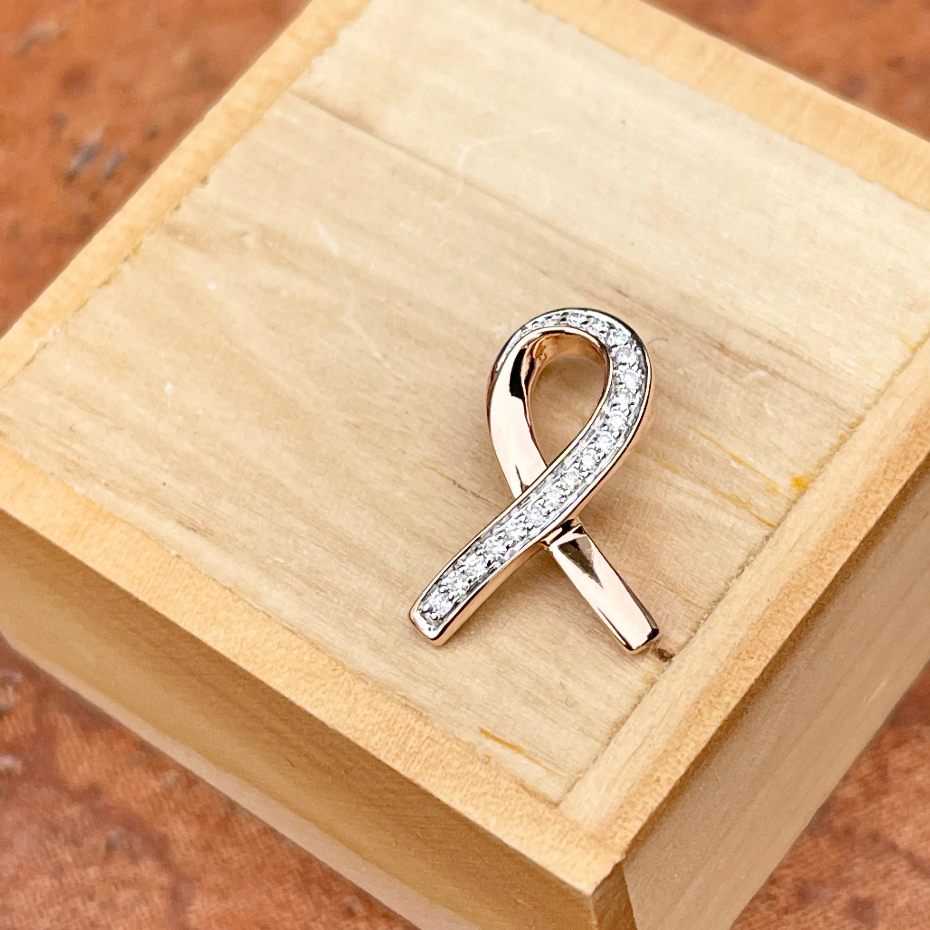14KT Rose Gold Diamond Breast Cancer Awareness Ribbon Pendant Slide