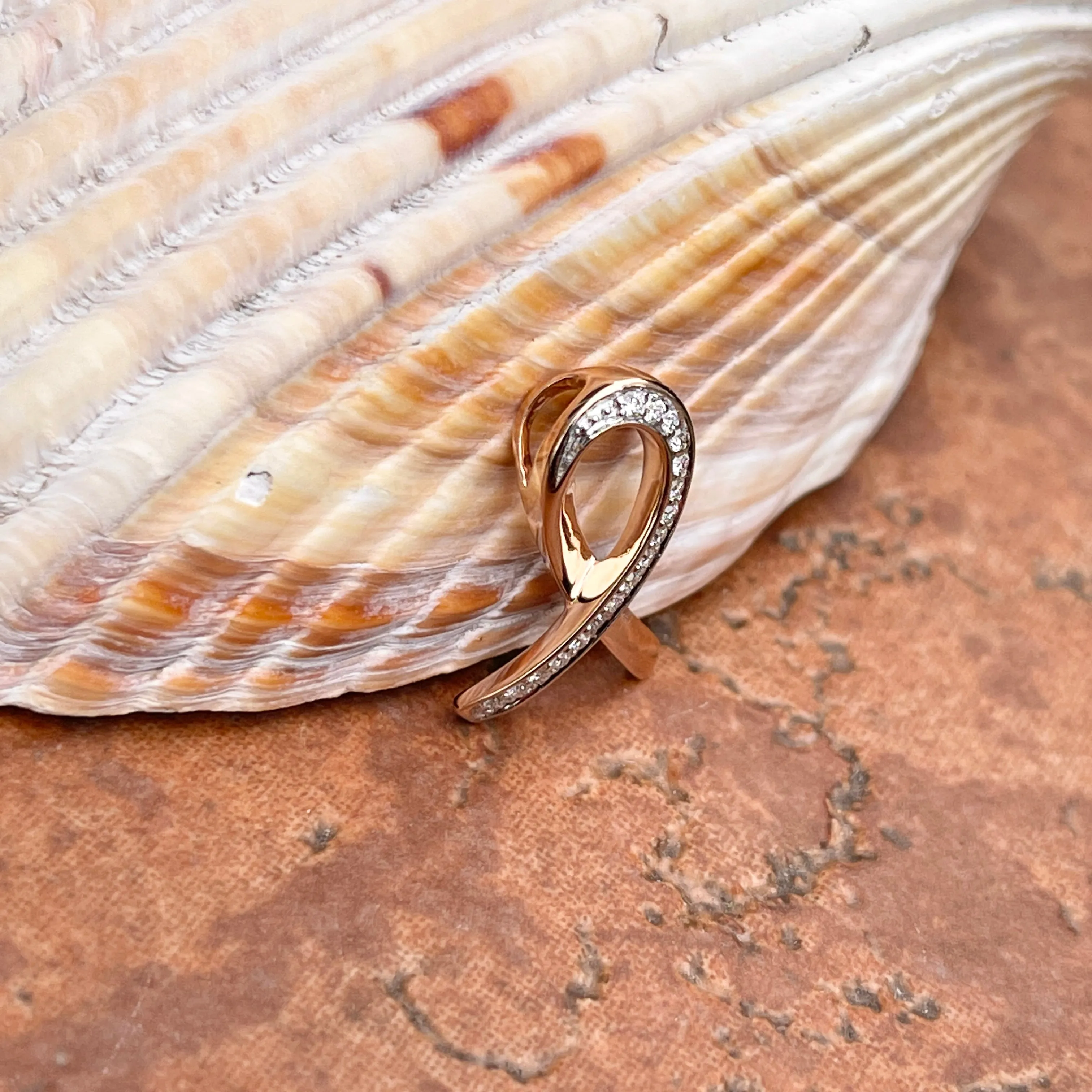 14KT Rose Gold Diamond Breast Cancer Awareness Ribbon Pendant Slide