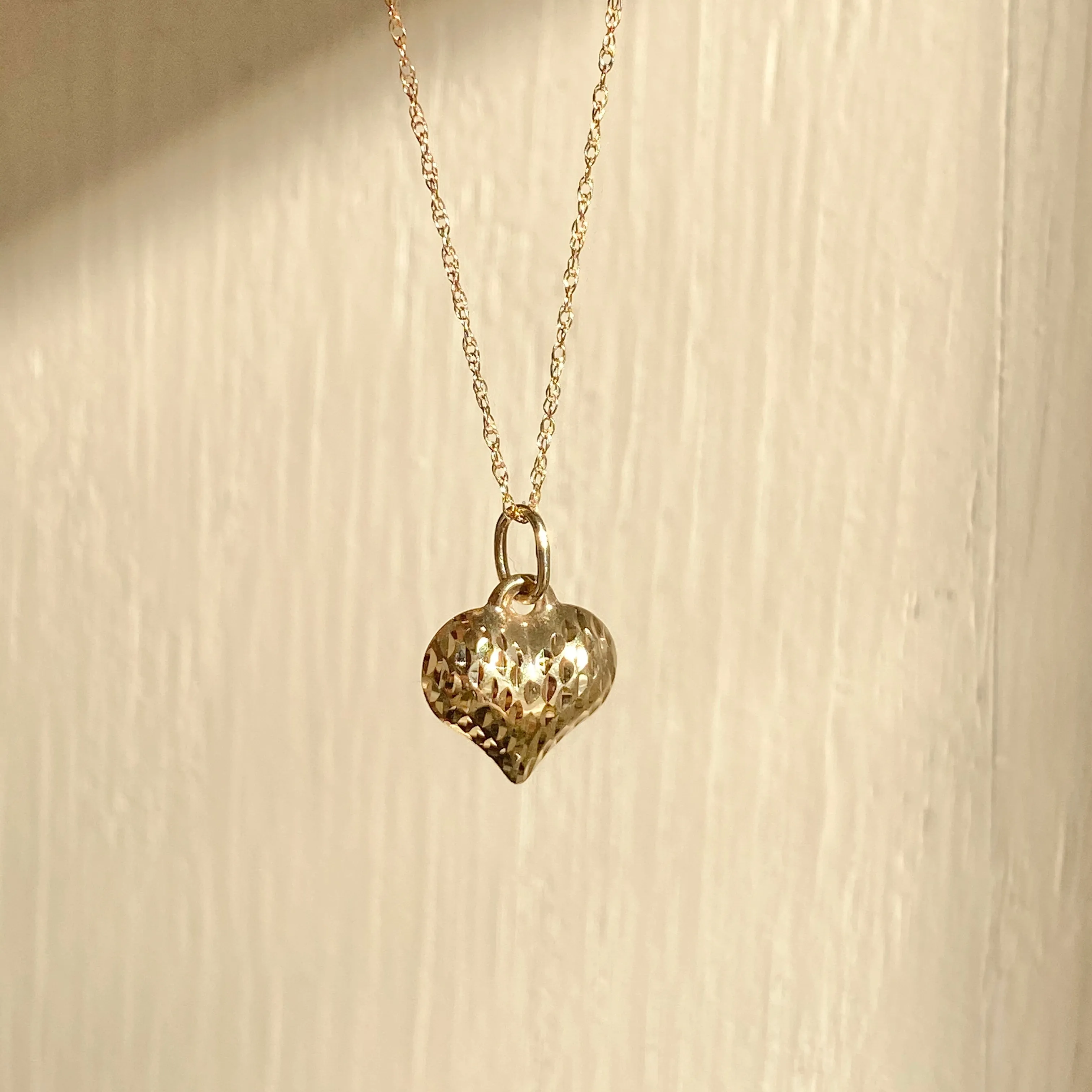14KT Yellow Gold Diamond-Cut 3D Heart Pendant Chain Necklace