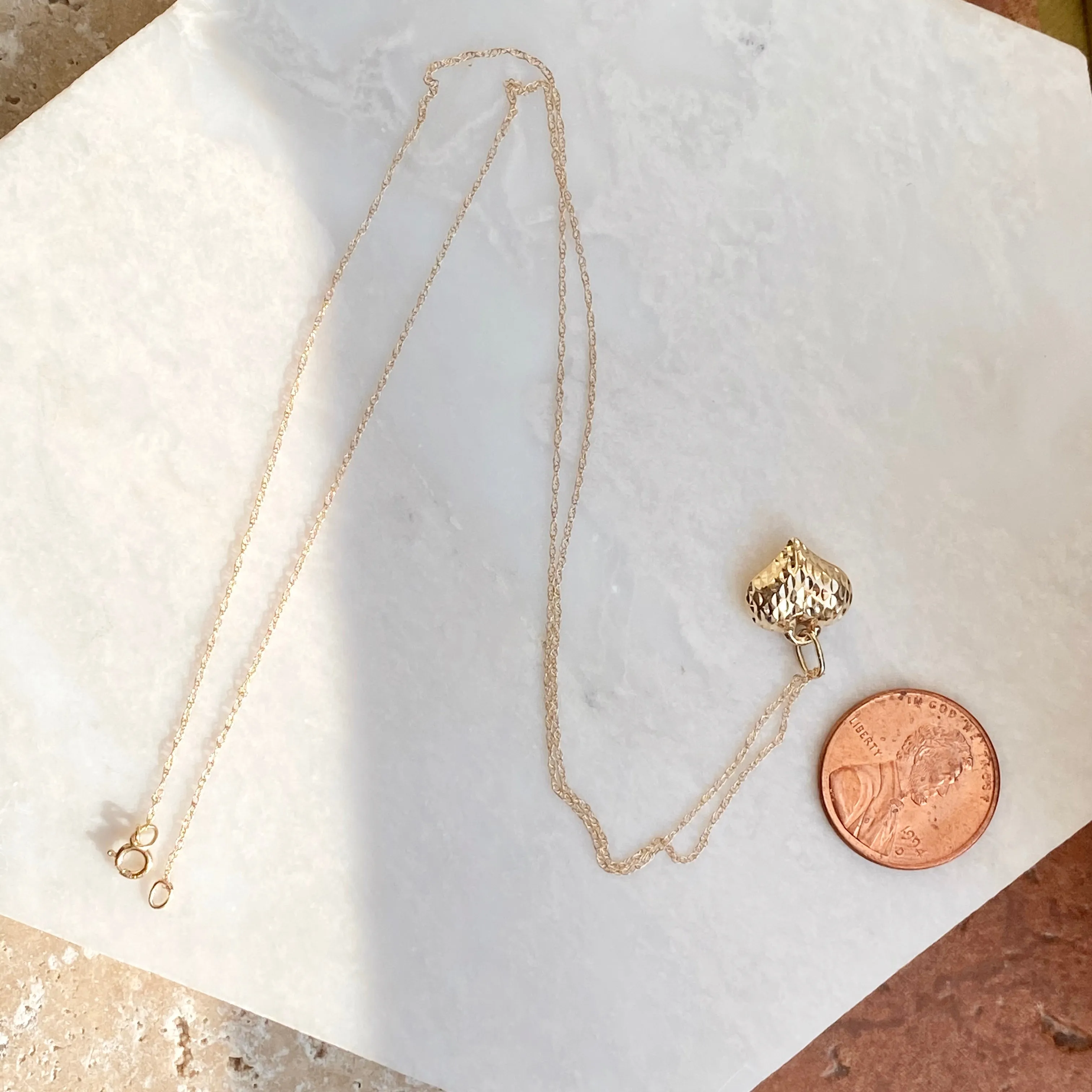 14KT Yellow Gold Diamond-Cut 3D Heart Pendant Chain Necklace