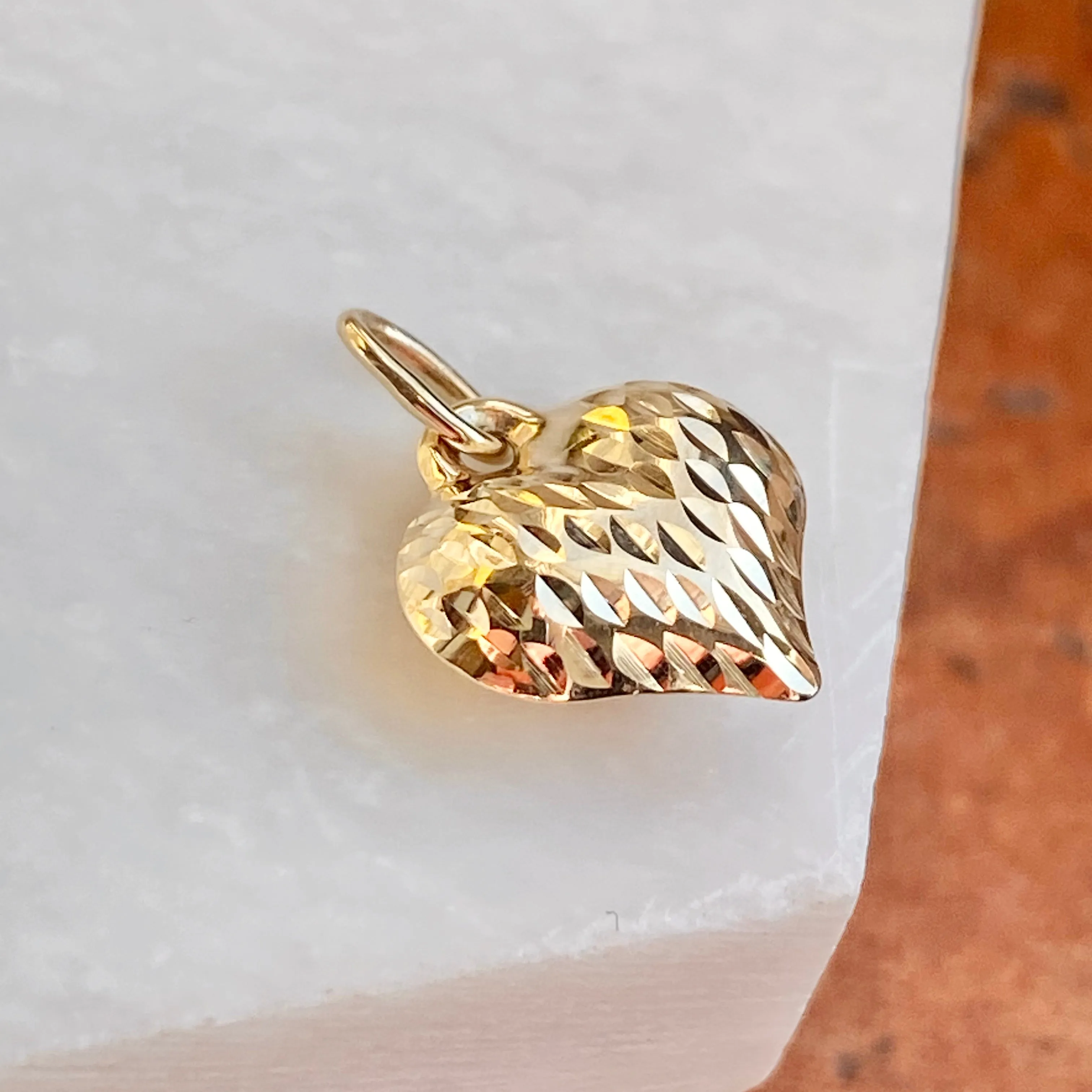 14KT Yellow Gold Diamond-Cut 3D Heart Pendant Chain Necklace