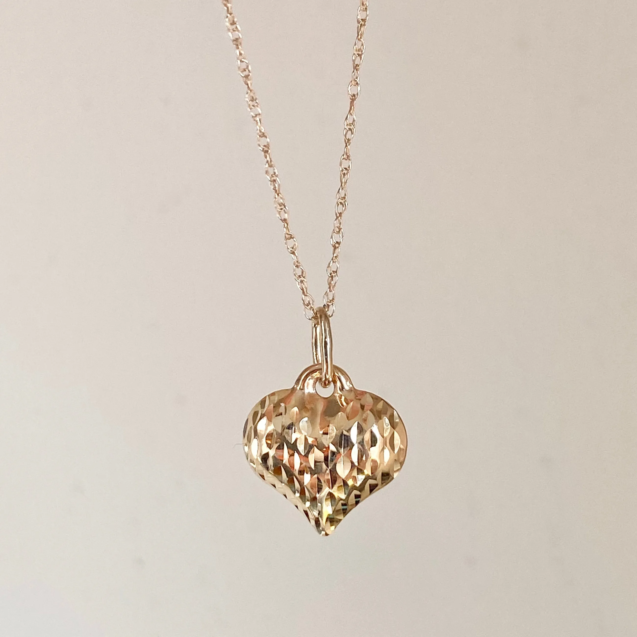 14KT Yellow Gold Diamond-Cut 3D Heart Pendant Chain Necklace