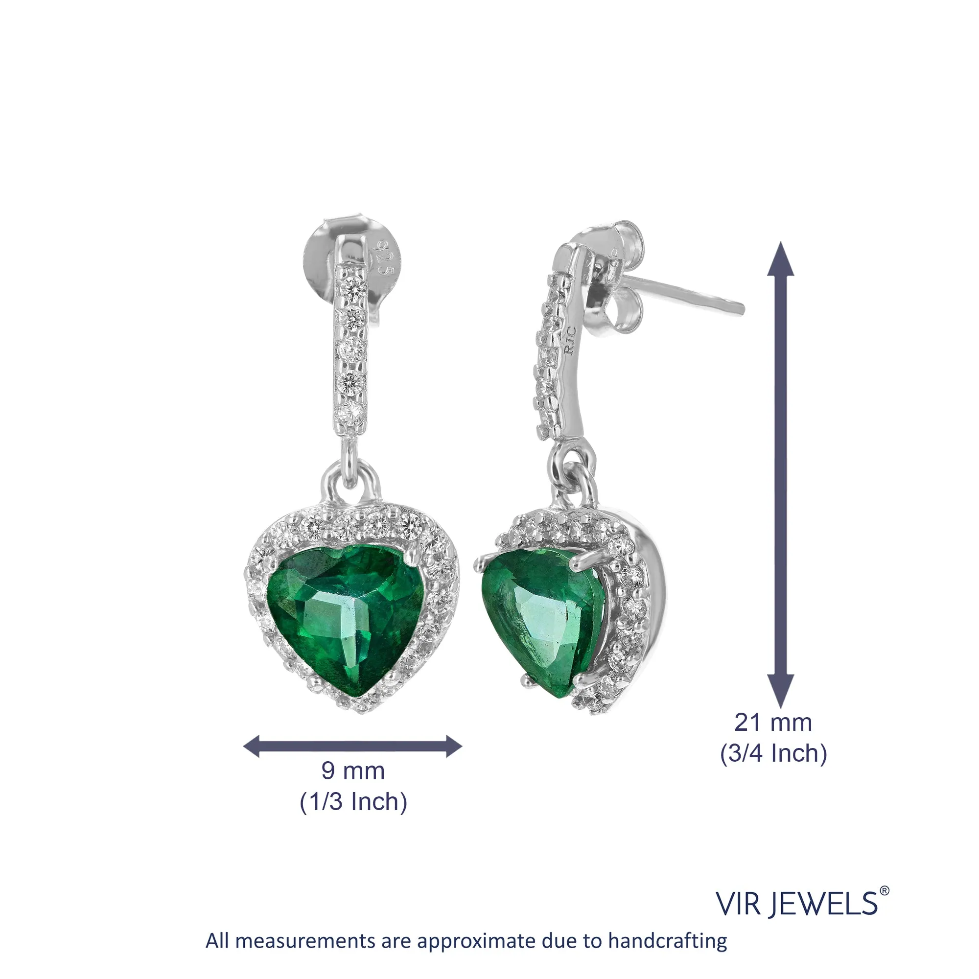 1.80 cttw Green Topaz Dangle Earrings .925 Sterling Silver Rhodium 7 MM Heart Shape