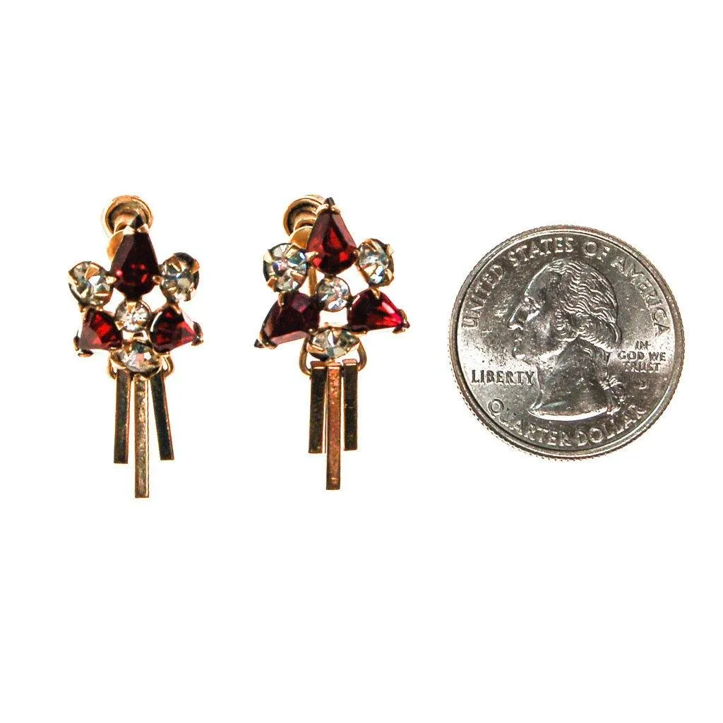 1940s Art Deco Diamante and Garnet Crystal Drop Earrings