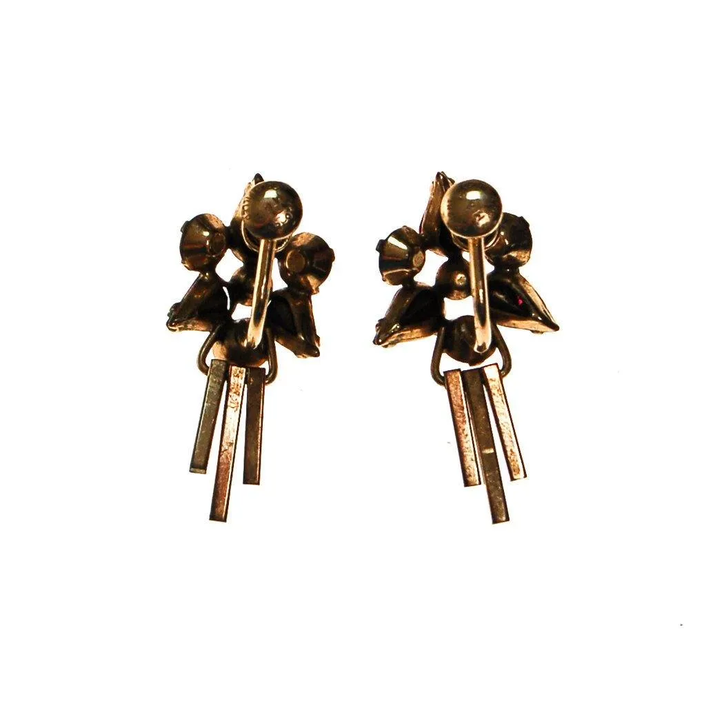 1940s Art Deco Diamante and Garnet Crystal Drop Earrings