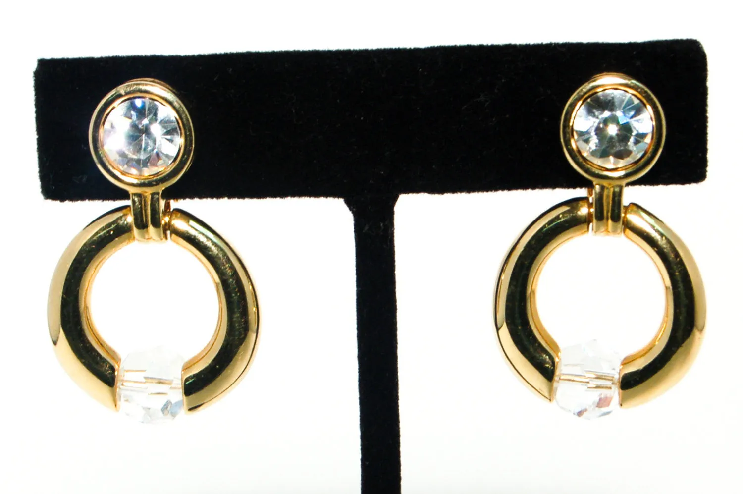 1980's Knocker Style Gold Tone Earrings by Swarovski